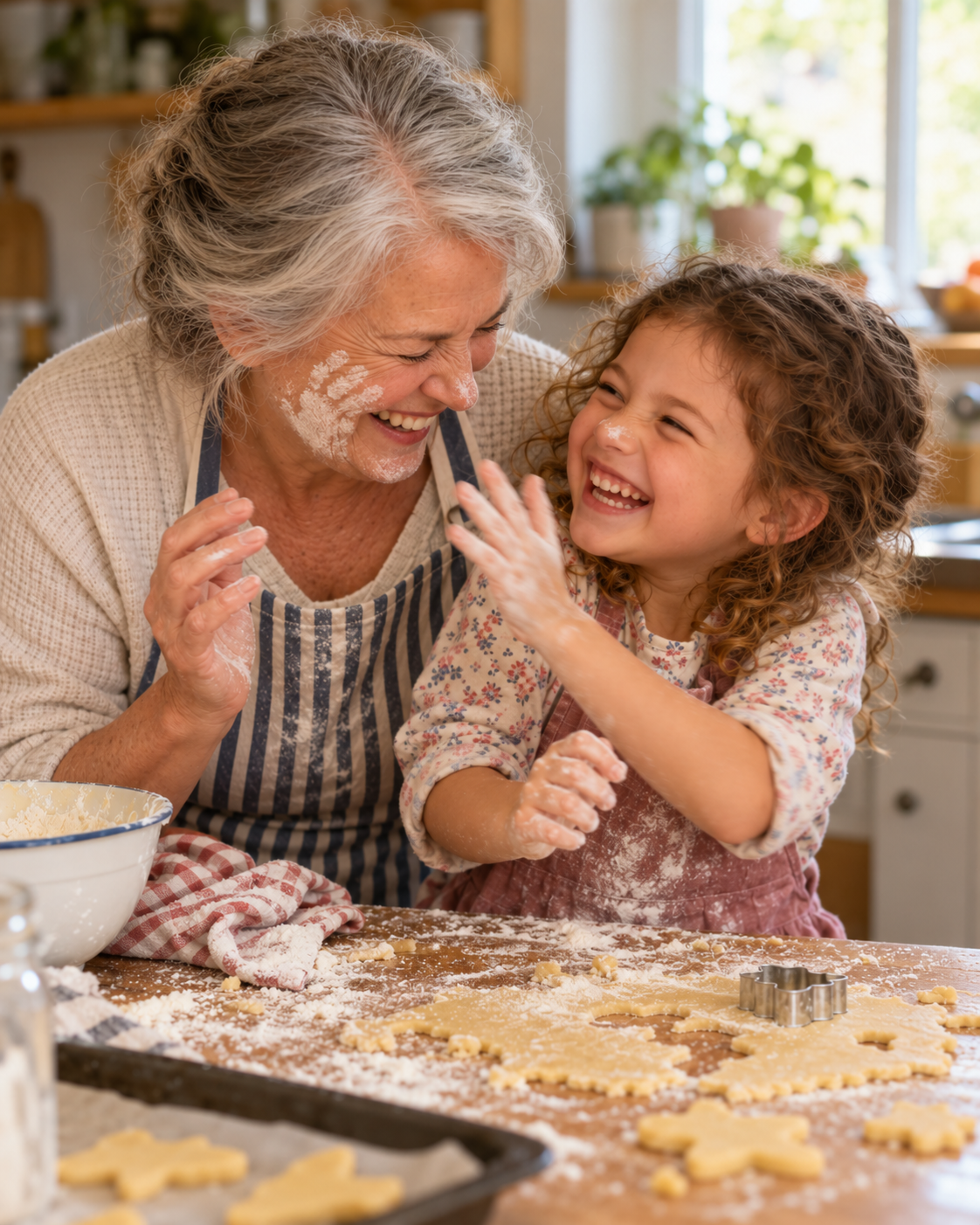 Grandma and granddaughter baking together